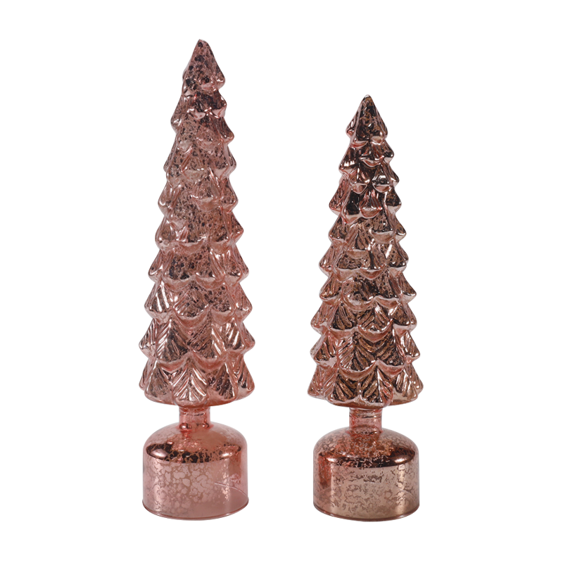 10×25 & 10×28cm LED Light Up Rotating Christmas Glass Tree set Festive Ornaments