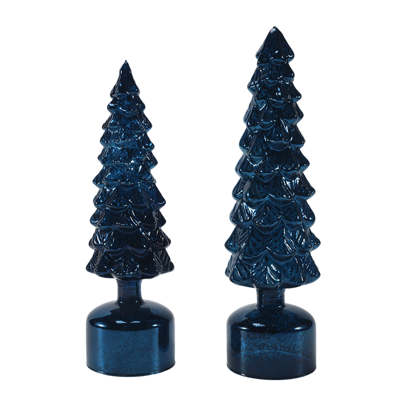 10×25 & 10×28cm LED Light Up Rotating Christmas Glass Tree set Festive Ornaments