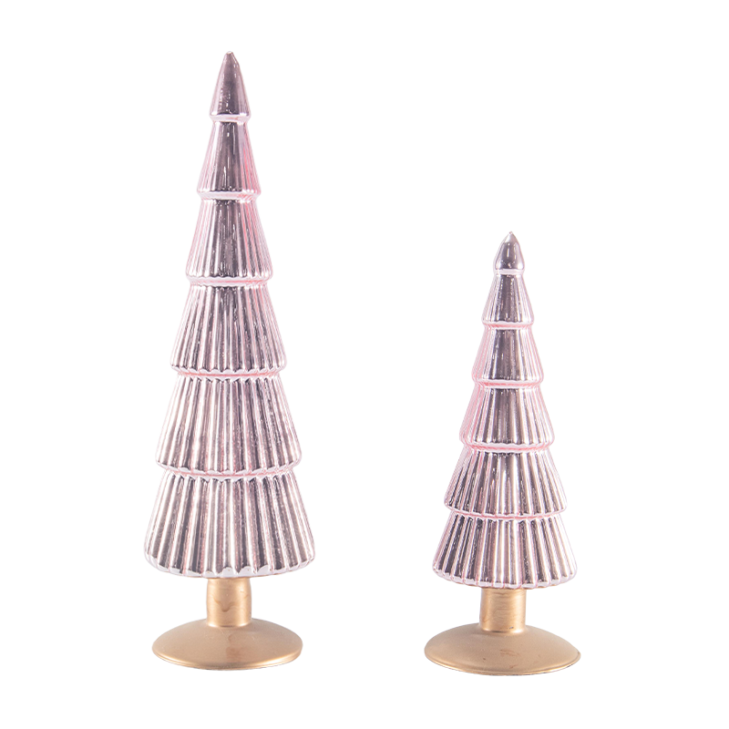 8×20 & 8×25cm Striped Christmas Glass Tree 2-Piece Set Tabletop Holiday Decor