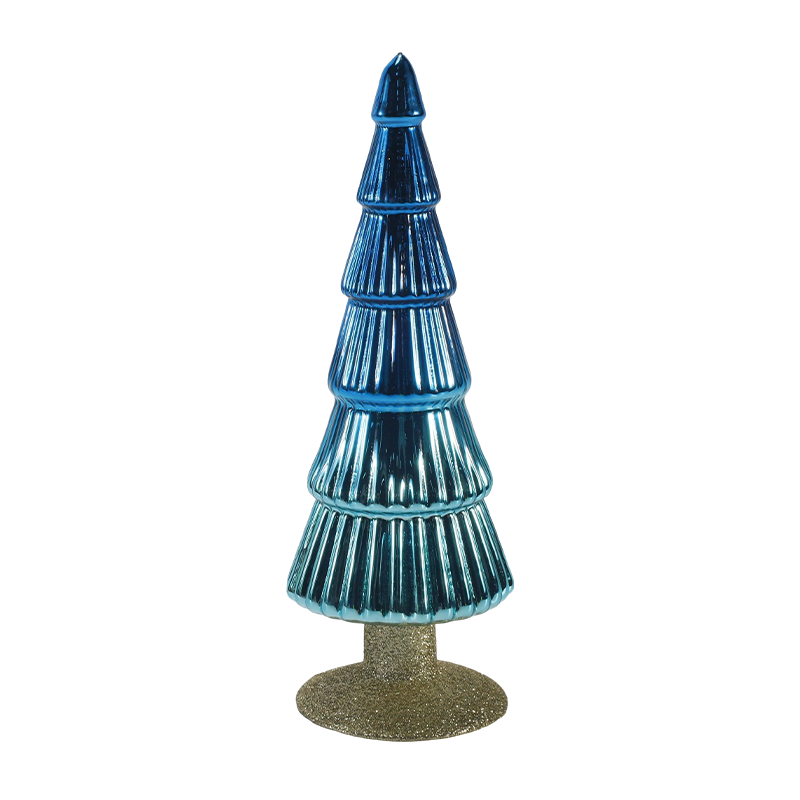 8×20 & 8×25cm Striped Christmas Glass Tree 2-Piece Set Tabletop Holiday Decor
