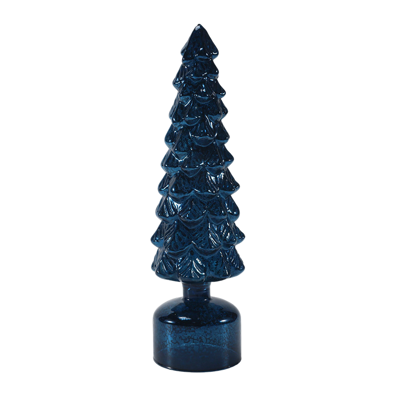 10×25 & 10×28cm LED Light Up Rotating Christmas Glass Tree set Festive Ornaments