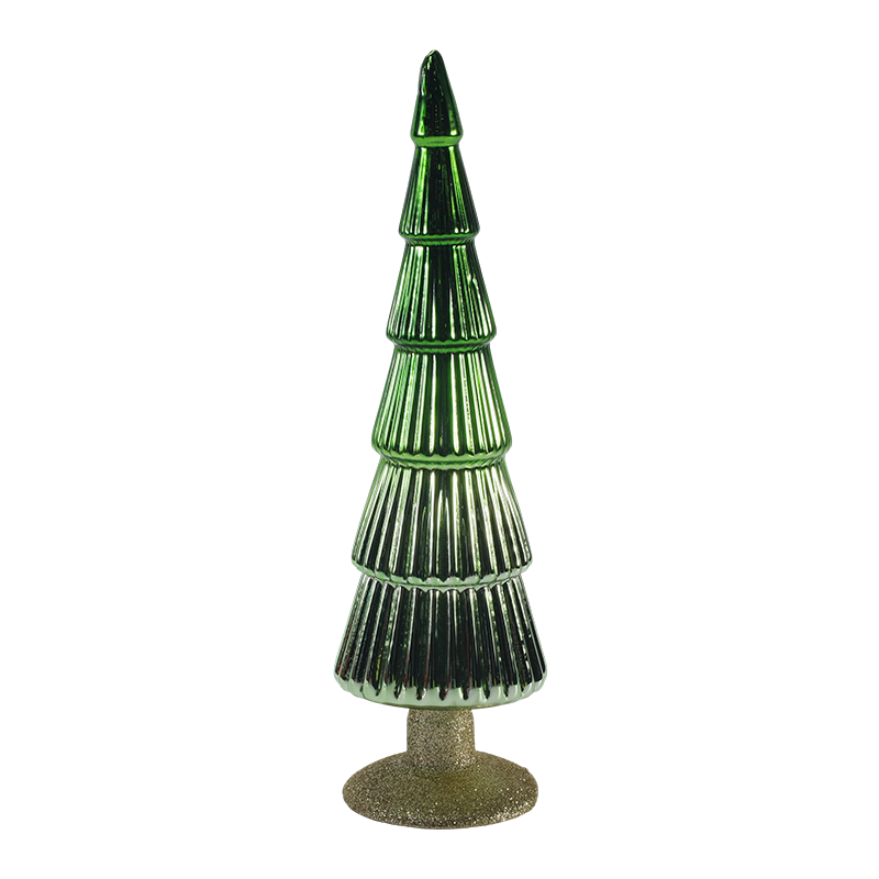 8×20 & 8×25cm Striped Christmas Glass Tree 2-Piece Set Tabletop Holiday Decor