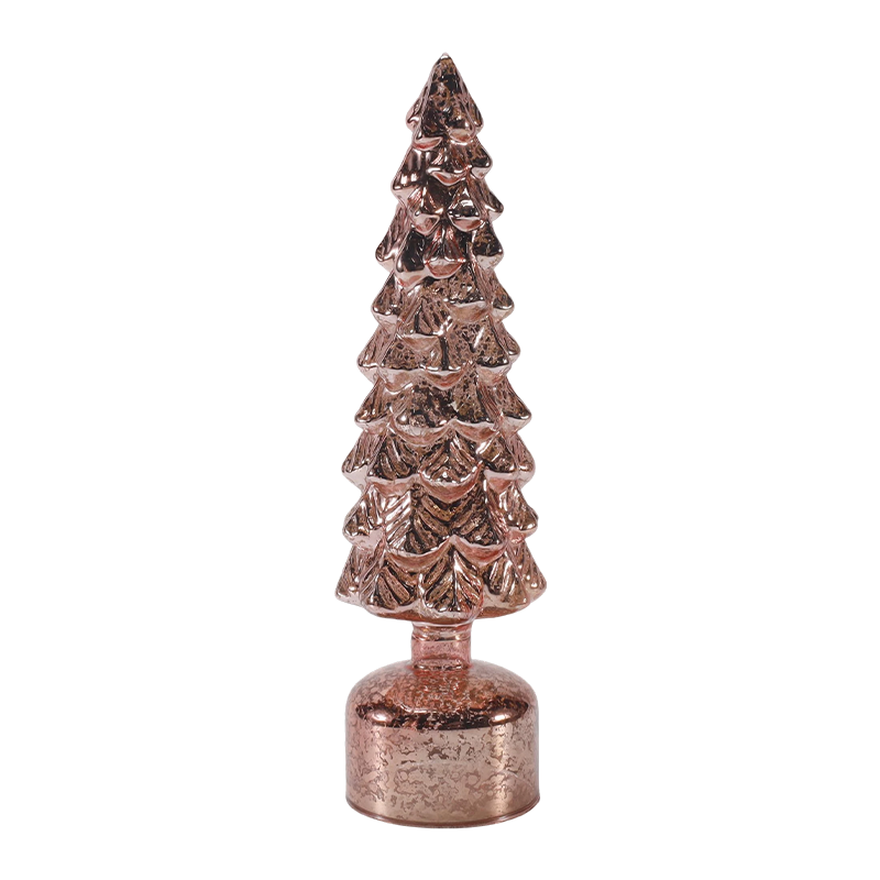 10×25 & 10×28cm LED Light Up Rotating Christmas Glass Tree set Festive Ornaments