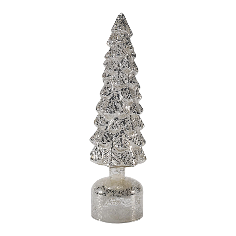 10×25 & 10×28cm LED Light Up Rotating Christmas Glass Tree set Festive Ornaments