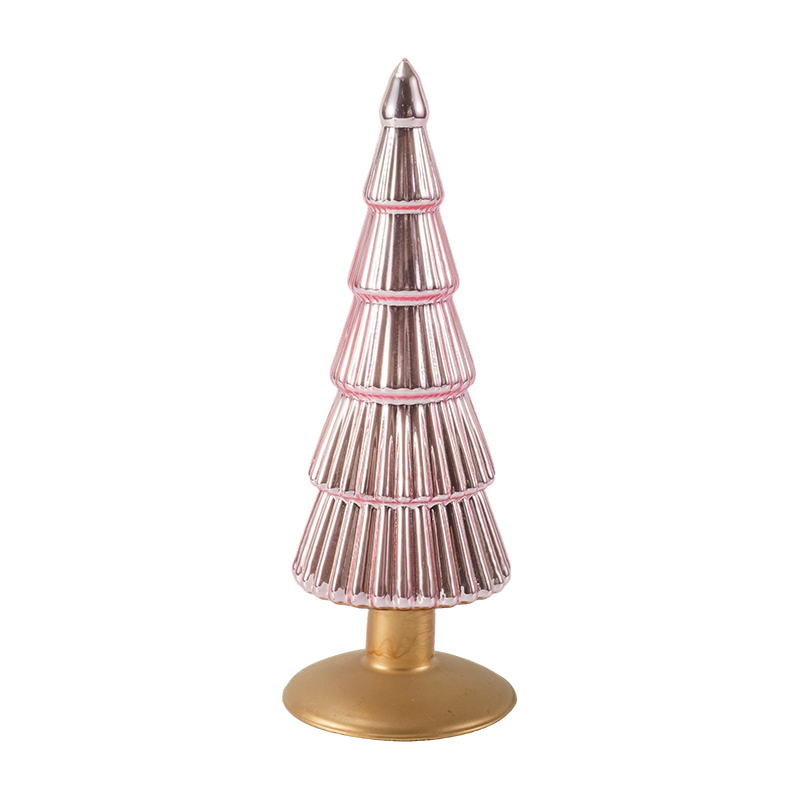 8×20 & 8×25cm Striped Christmas Glass Tree 2-Piece Set Tabletop Holiday Decor