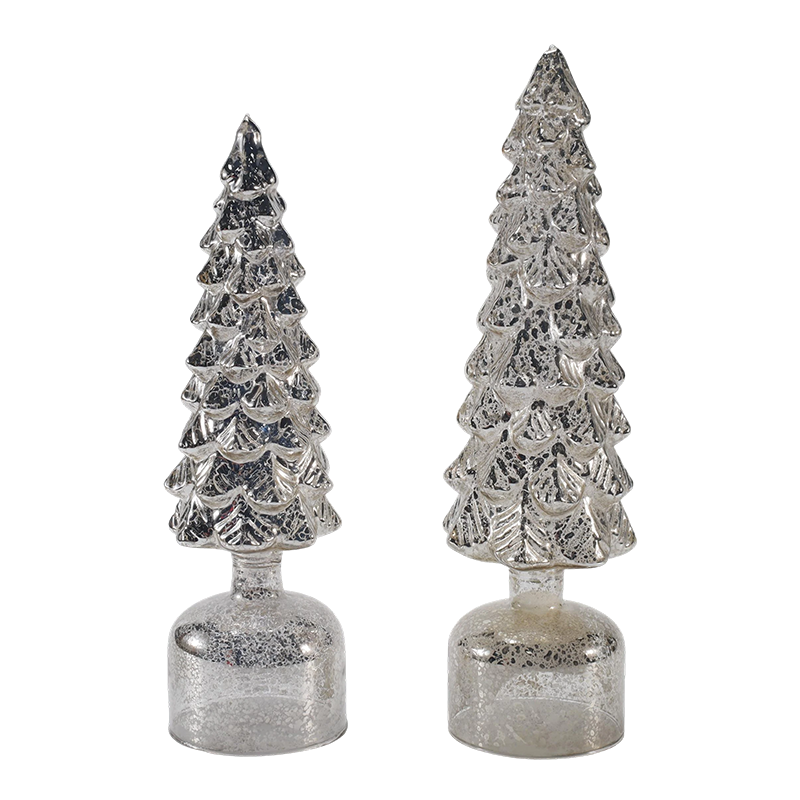 10×25 & 10×28cm LED Light Up Rotating Christmas Glass Tree set Festive Ornaments