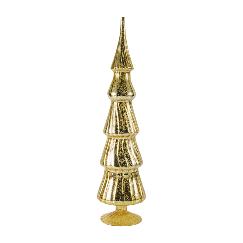 10×40cm Rotating Striped Christmas Glass Tree 2-Piece Set Tabletop Decor