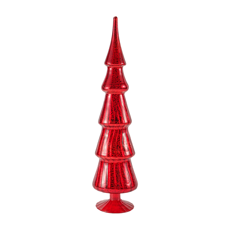 10×40cm Rotating Striped Christmas Glass Tree 2-Piece Set Tabletop Decor