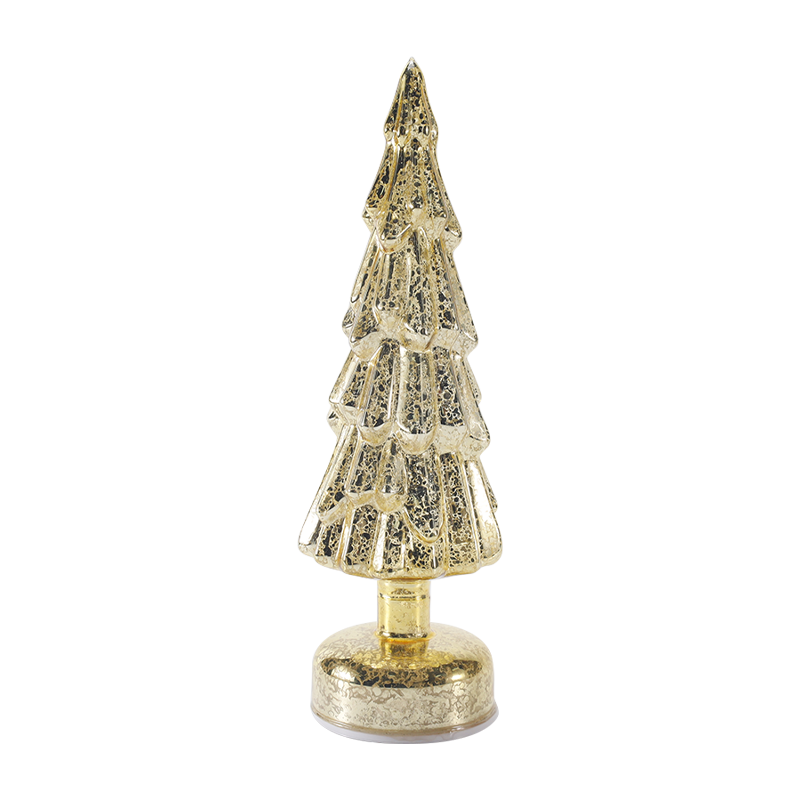 10×35cm Rotating Clear Glass Christmas Tree with Warm LED Glow