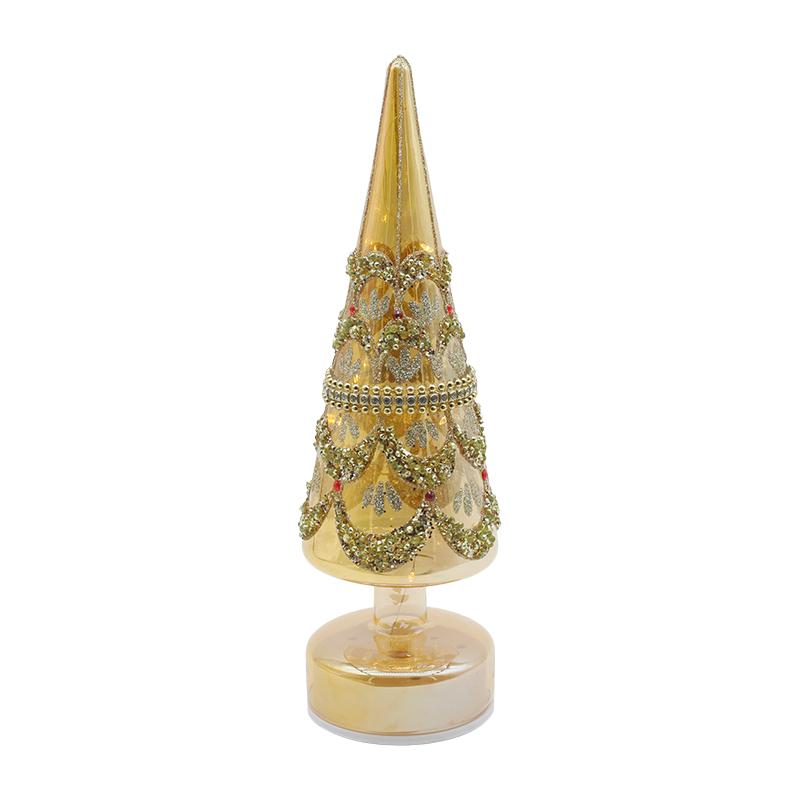 10×30cm Rotating Christmas Glass Tree with LED Lights Iridescent Festive Decor