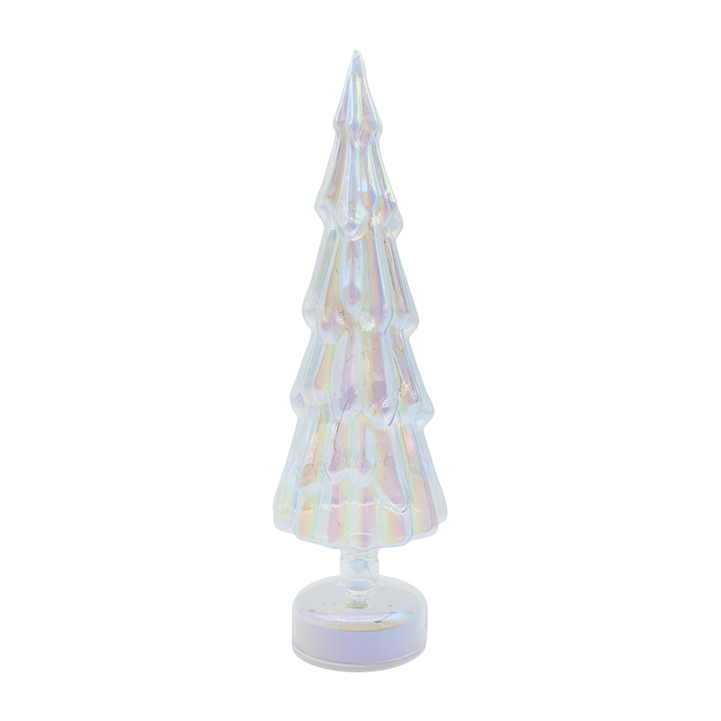 10×35cm Rotating Clear Glass Christmas Tree with Warm LED Glow