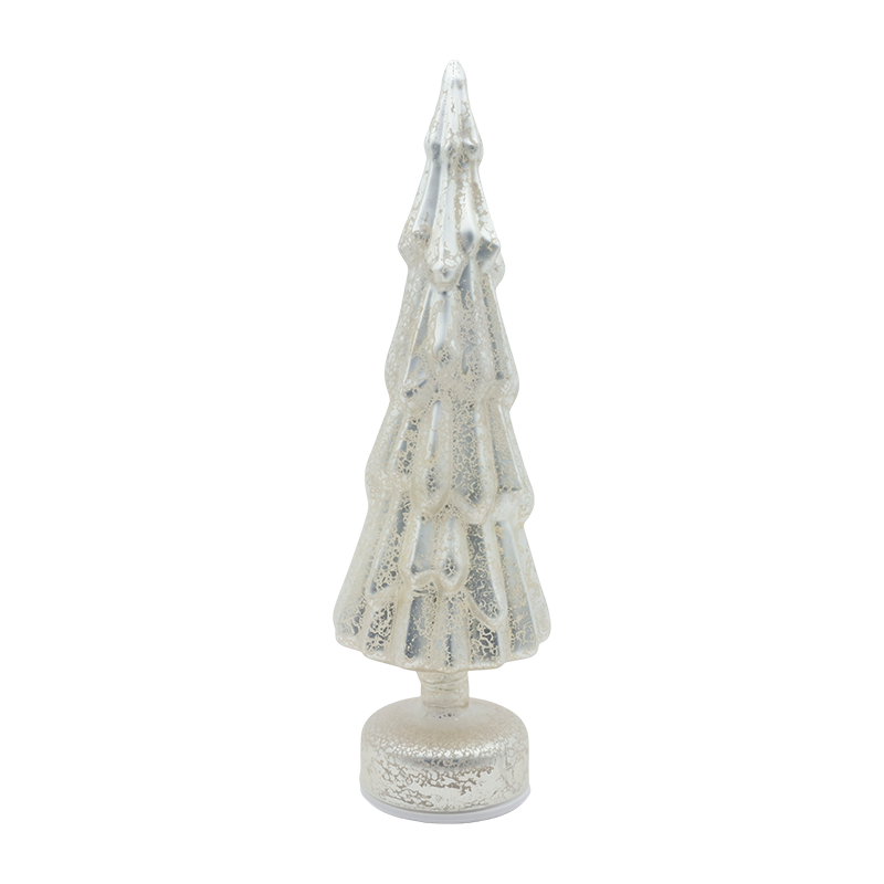 10×35cm Rotating Clear Glass Christmas Tree with Warm LED Glow