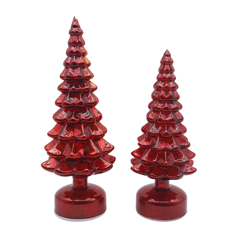 12×23 & 13×28cm Rotating LED Christmas Glass Tree 2-Piece Set - Festive Decor