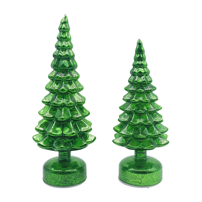 12×23 & 13×28cm Rotating LED Christmas Glass Tree 2-Piece Set - Festive Decor