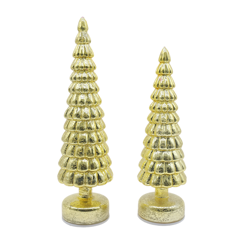 10×38 & 10×33cm LED Light Up Rotating Christmas Glass Tree Tabletop Ornaments