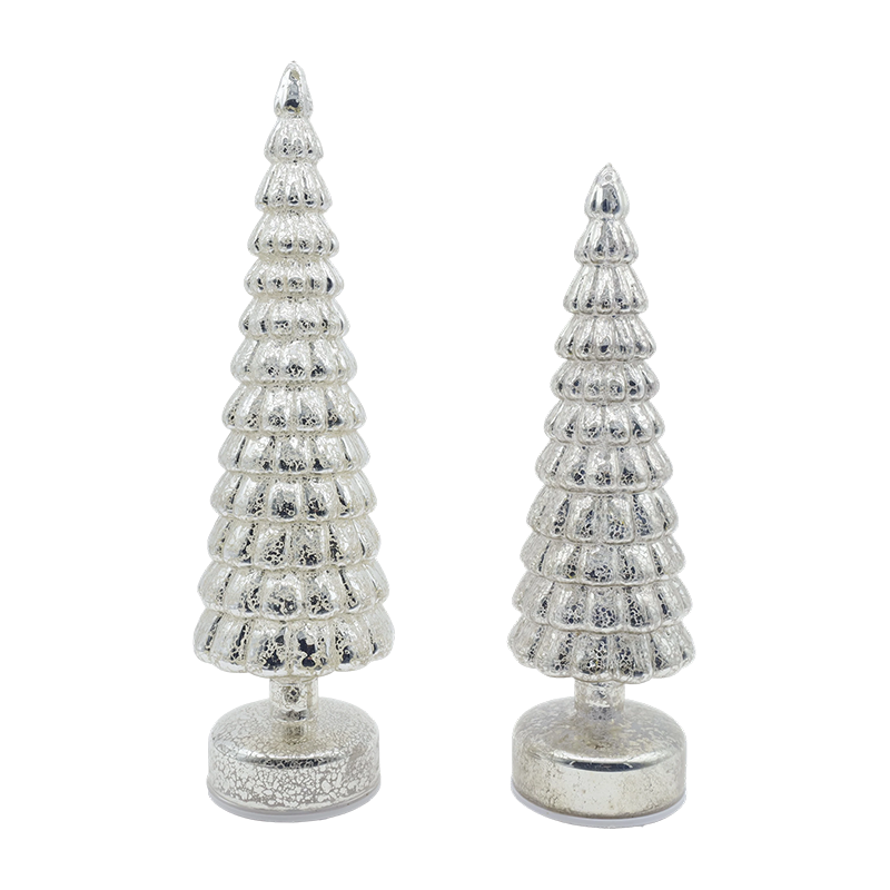 10×38 & 10×33cm LED Light Up Rotating Christmas Glass Tree Tabletop Ornaments