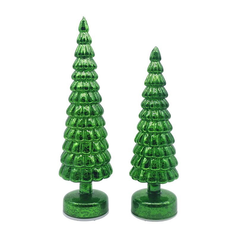 10×38 & 10×33cm LED Light Up Rotating Christmas Glass Tree Tabletop Ornaments