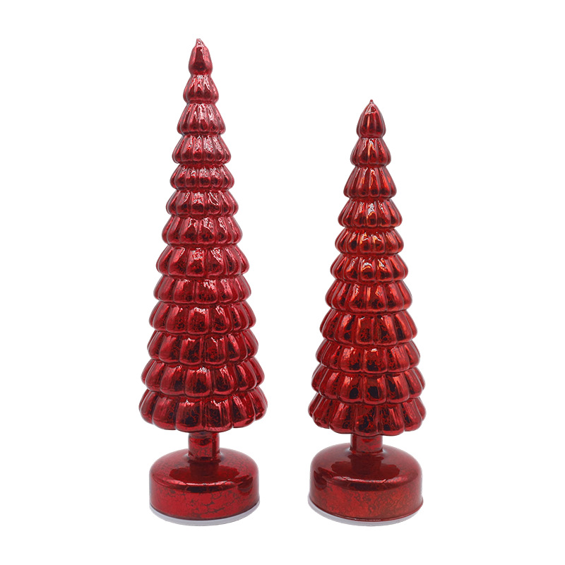 10×38 & 10×33cm LED Light Up Rotating Christmas Glass Tree Tabletop Ornaments