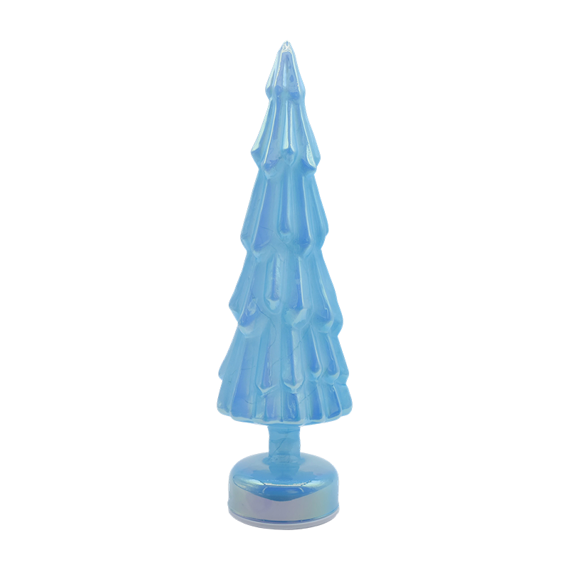 10×35cm Rotating Clear Glass Christmas Tree with Warm LED Glow