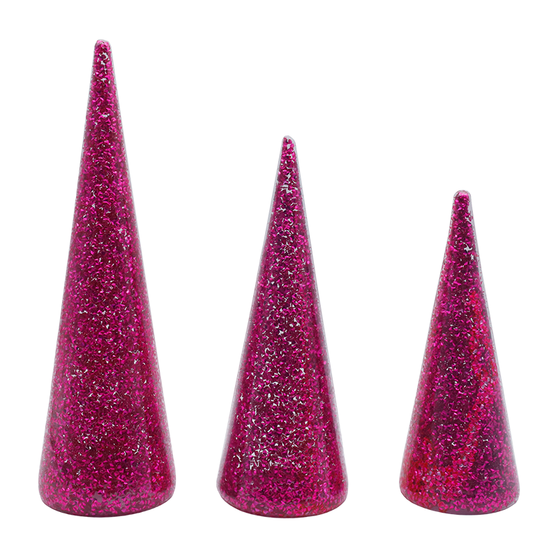 8×20/9×25/10×30cm 3-Piece Glittered Glass Christmas Tree Set with Built-in LED Lights