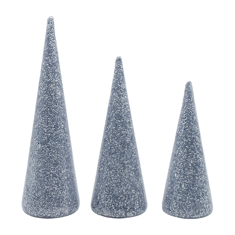 8×20/9×25/10×30cm 3-Piece Glittered Glass Christmas Tree Set with Built-in LED Lights