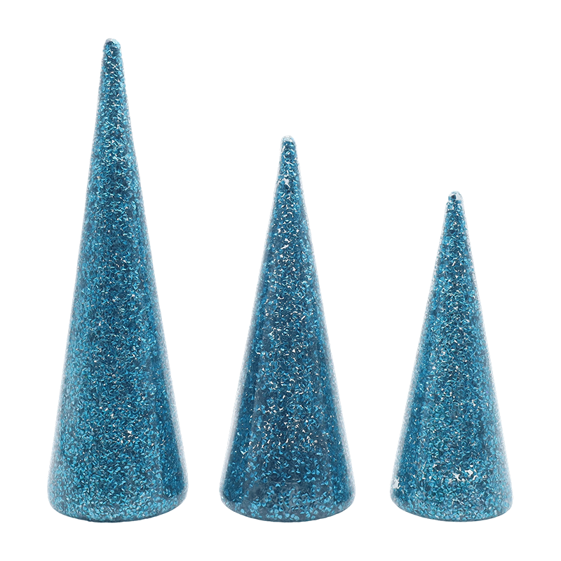 8×20/9×25/10×30cm 3-Piece Glittered Glass Christmas Tree Set with Built-in LED Lights