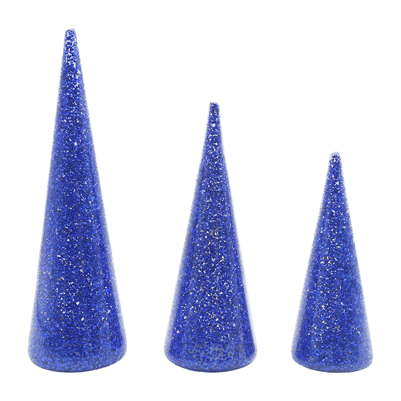 8×20/9×25/10×30cm 3-Piece Glittered Glass Christmas Tree Set with Built-in LED Lights