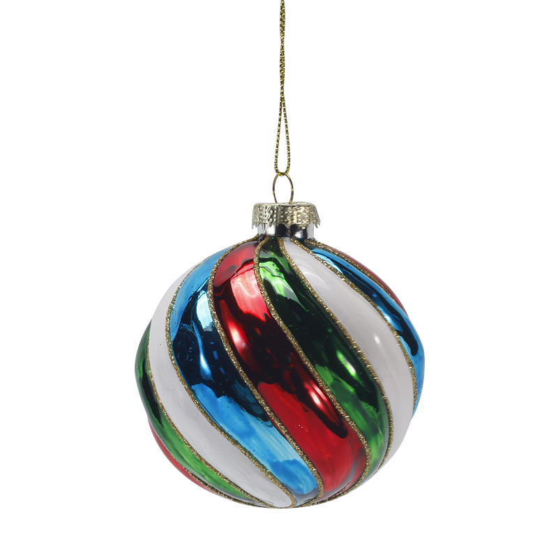8cm Retro Striped Christmas Glass ball Ornament Set