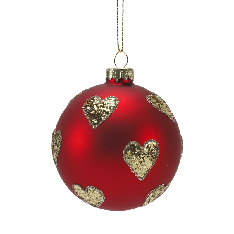 8cm Red Matte Christmas Glass ball Bauble with Gold Glitter Swirls