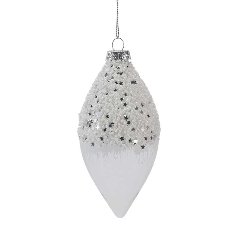 8cm Snowy Starry White & Silver Christmas Glass ball Ornament (Single / Set of 3)