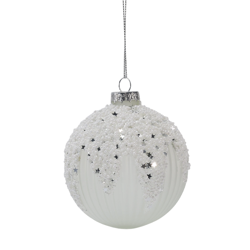8cm Snowy Starry White & Silver Christmas Glass ball Ornament (Single / Set of 3)