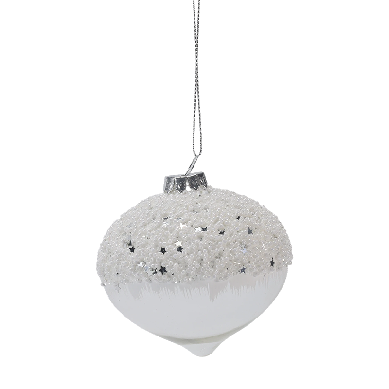 8cm Snowy Starry White & Silver Christmas Glass ball Ornament (Single / Set of 3)