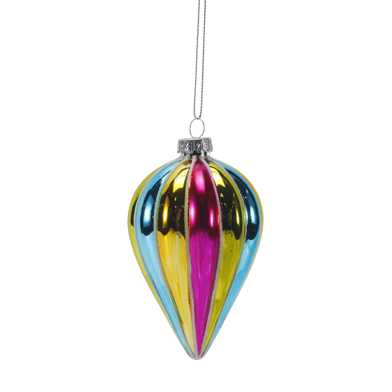 8cm Retro Rainbow Stripe Christmas Glass ball Ornament (Single / Set of 4)