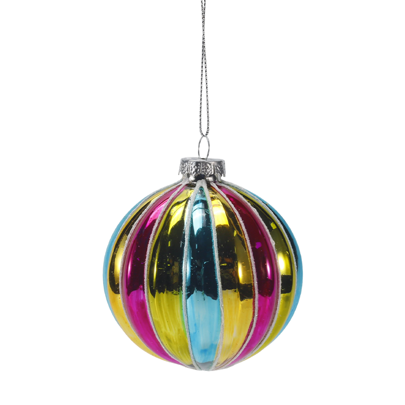 8cm Retro Rainbow Stripe Christmas Glass ball Ornament (Single / Set of 4)