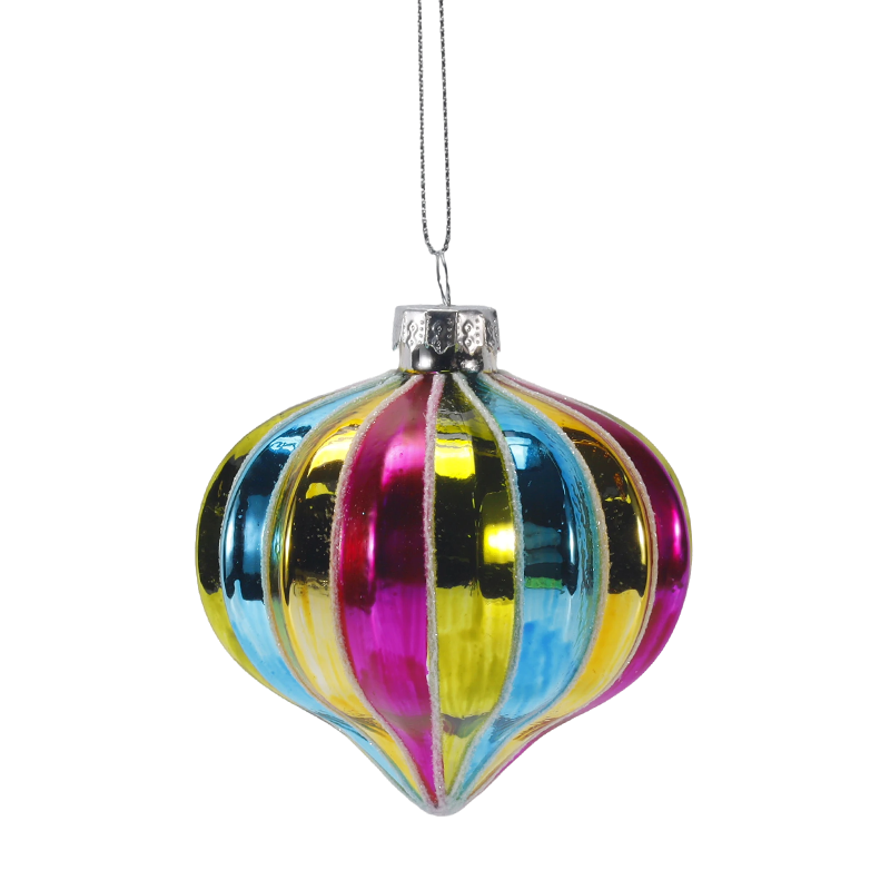 8cm Retro Rainbow Stripe Christmas Glass ball Ornament (Single / Set of 4)
