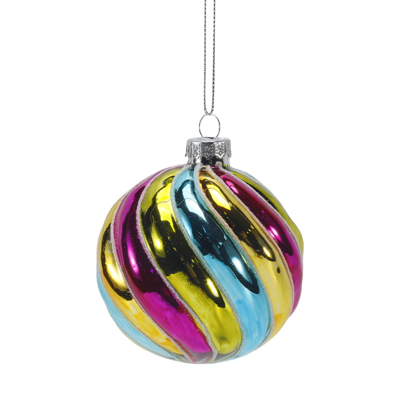 8cm Retro Rainbow Stripe Christmas Glass ball Ornament (Single / Set of 4)