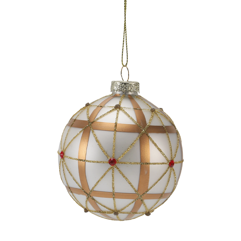 8cm Luxury Gold & Red Christmas Glass ball Ornament (Single / Set of 3)