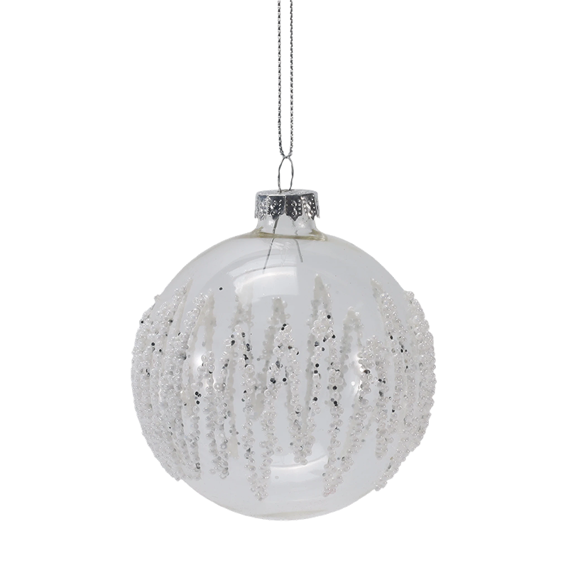 8cm Icicle Beaded Clear Christmas Glass ball Ornament (Single / Set of 3)