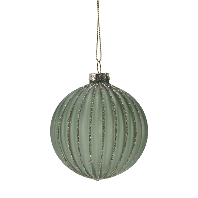 8cm Morandi Stripe  Christmas Glass ball Ornament (Single / Set of 3)