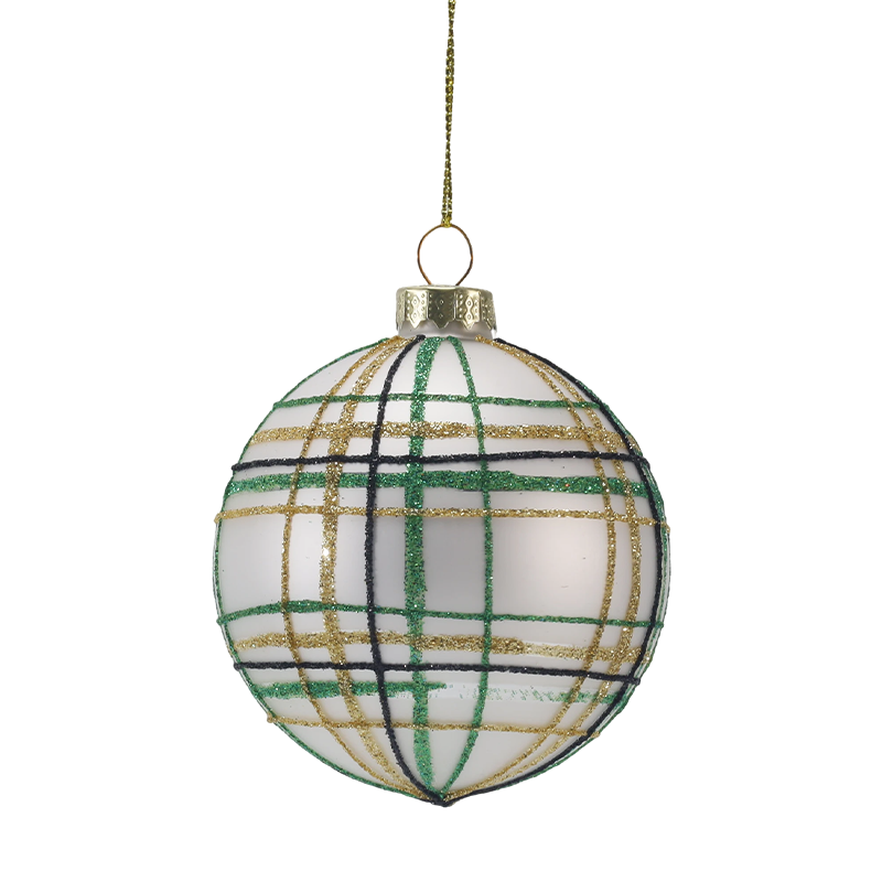 8cm Retro Plaid & Stripe  Christmas Glass ball Ornament (Single / Set of 3)