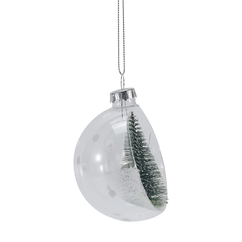 8cm Snowy Mini Tree Christmas Glass Ornament (Single / Set)