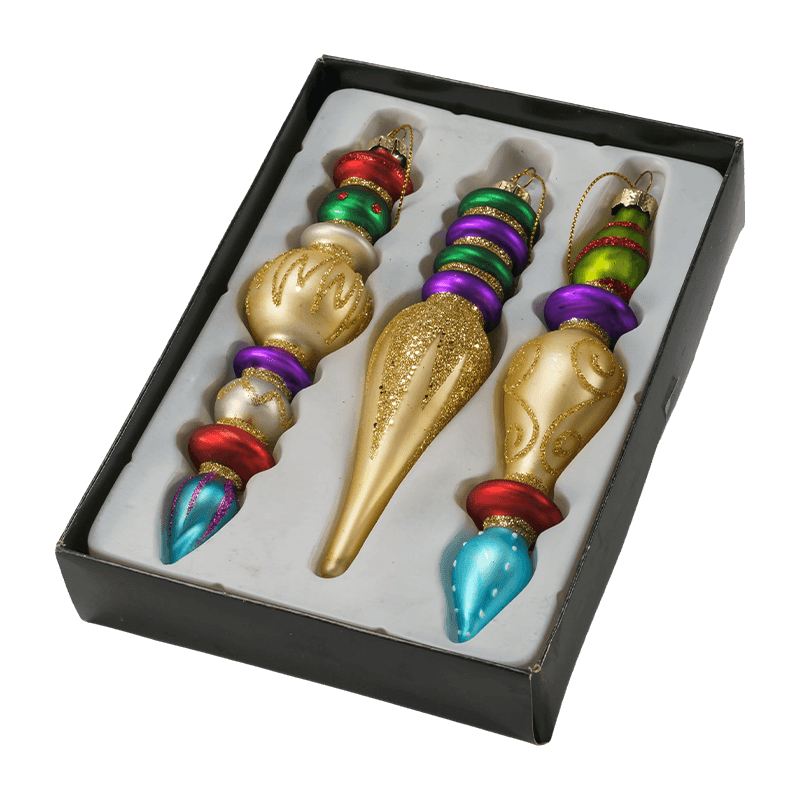 15cm Hand-Blown  Finial Christmas Glass Ornament Set (3/4 Pieces)
