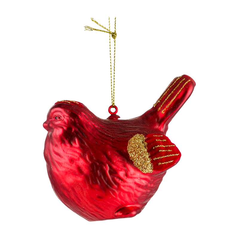 Christmas Glass Ornament Red Gold Bird Shape