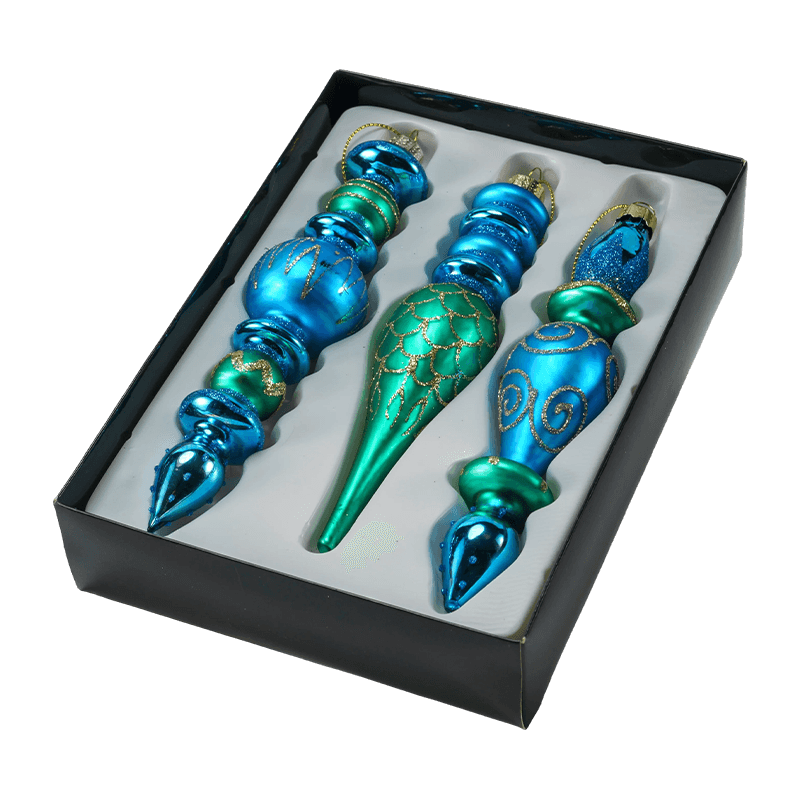 15cm Hand-Blown  Finial Christmas Glass Ornament Set (3/4 Pieces)
