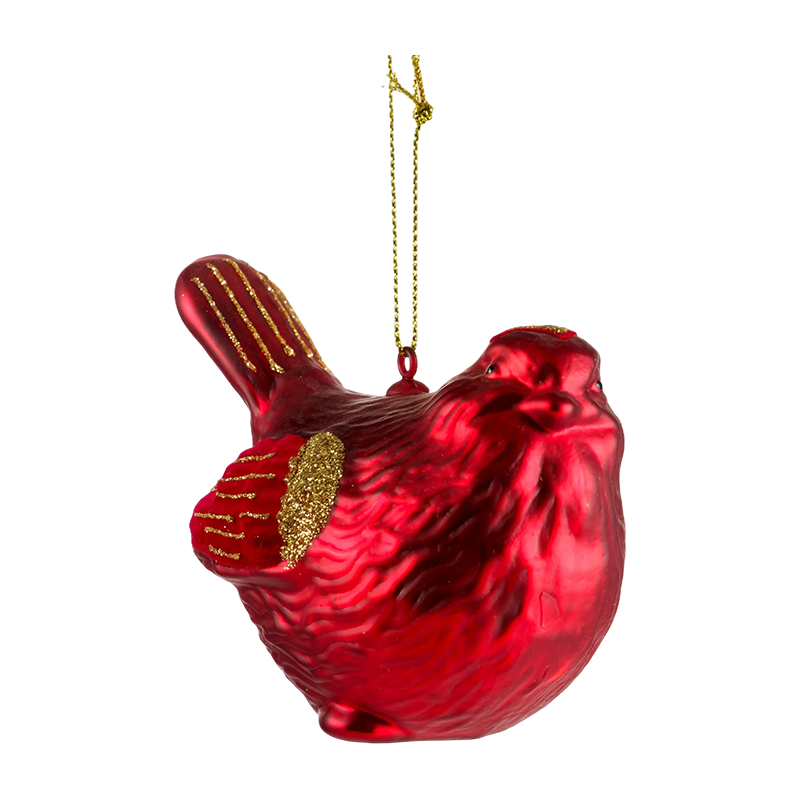 Christmas Glass Ornament Red Gold Bird Shape