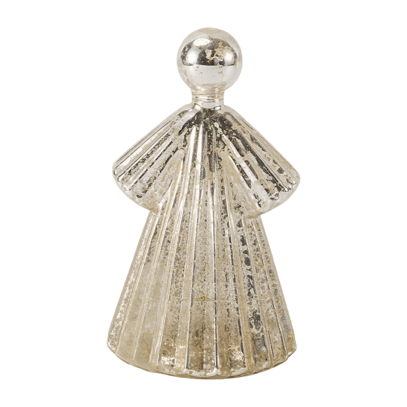 Mercury Glass Angel Figurine / Frosted/Glitter Glass Bell Decor (with LED)