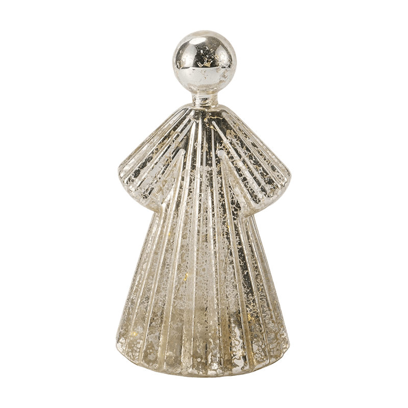 Mercury Glass Angel Figurine / Frosted/Glitter Glass Bell Decor (with LED)