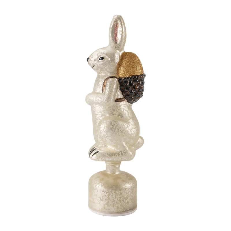 Vintage Mercury Glass Rabbit Figurine  (Silver / Antique White Finish)