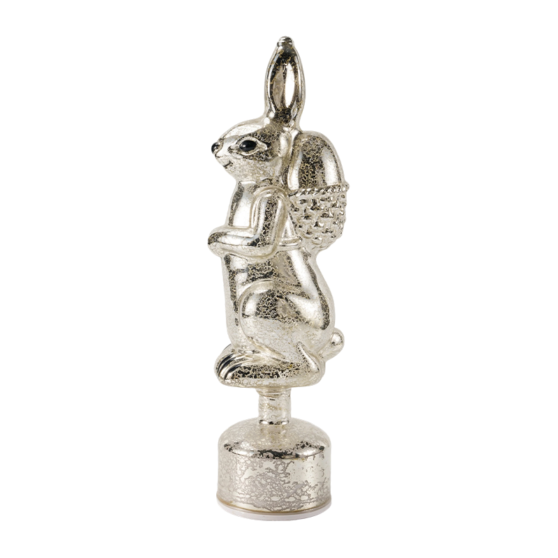 Vintage Mercury Glass Rabbit Figurine  (Silver / Antique White Finish)