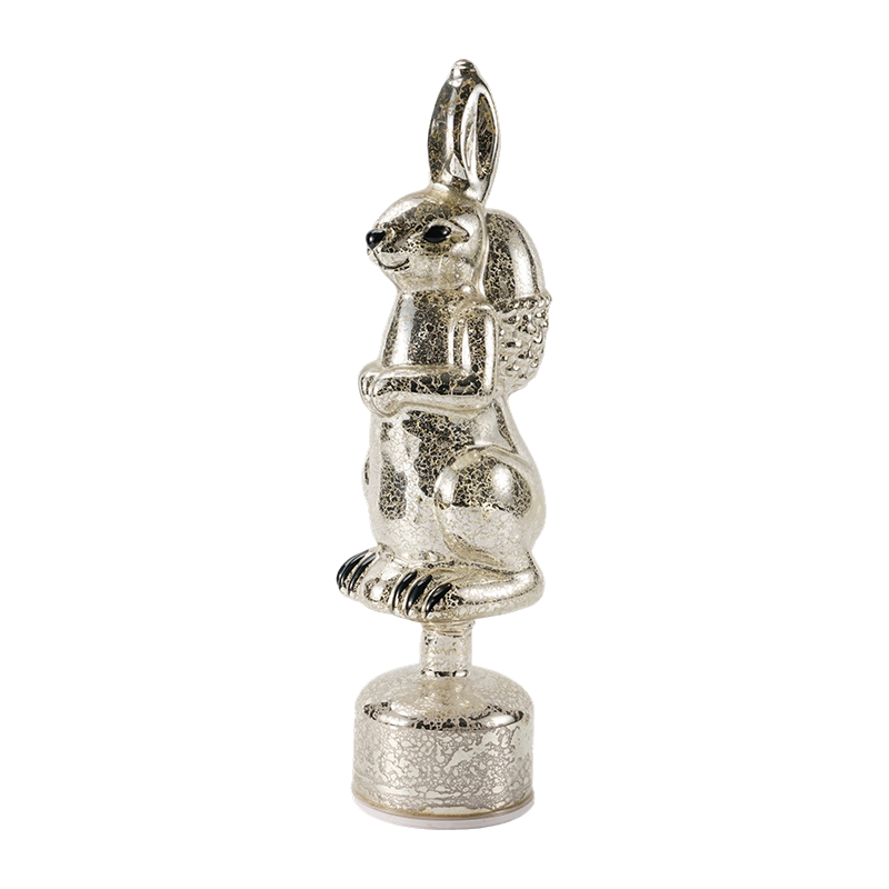 Vintage Mercury Glass Rabbit Figurine  (Silver / Antique White Finish)